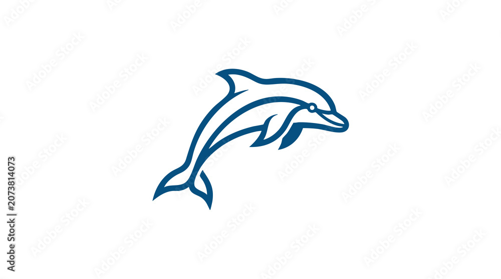 Fototapeta premium A blue illustration of a dolphin jumping out of the water in a dynamic motion.