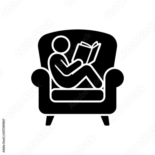 Minimalist Stick Figure Icon Reading a Book in Armchair