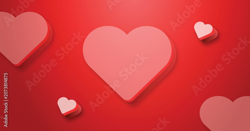 Romantic Red Heart Background with Cute Paper Cut Love Elements for Valentine Design