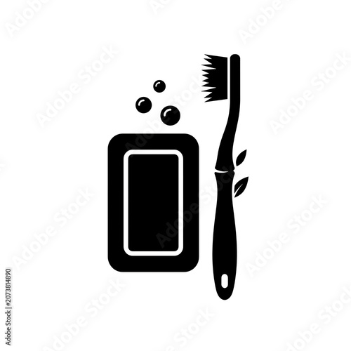 Minimalist Sustainable Personal Care Icon of Soap and Toothbrush
