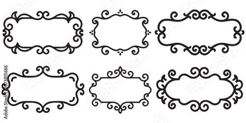 Set of six ornate vintage frames for wedding invitation.