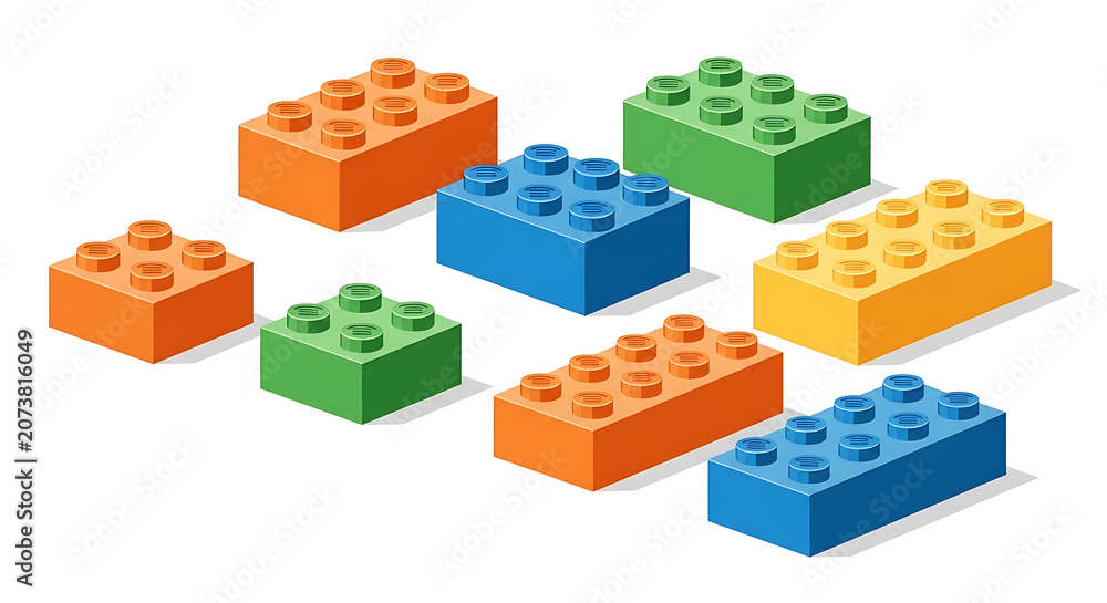 Obraz premium Set of colorful plastic building blocks isolated on white background