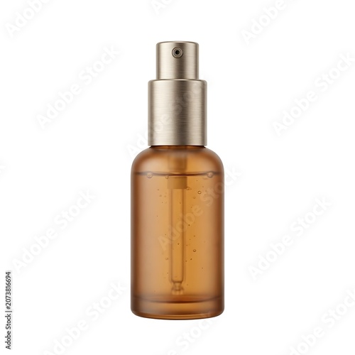 Brushed Face Serum Bottle On White Solid Background, Elegant Skincare Product With Minimal Label, Modern Cosmetic Design For Moisturizing And Skin Repair