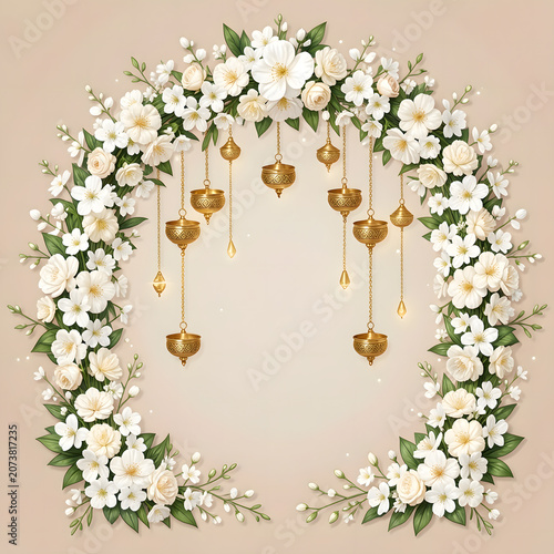 White Flowers with Hanging Golden Diyas Mockup
