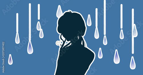 Tablou pe pânză 溜息をつく女性　雨　シルエット