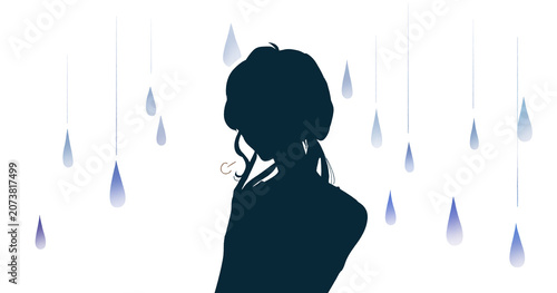 Vászonkép 溜息をつく女性　雨　シルエット