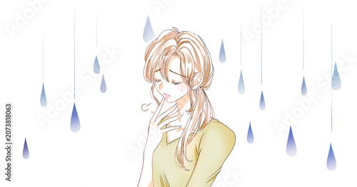 Tableau sur toile 溜息をつく女性　雨