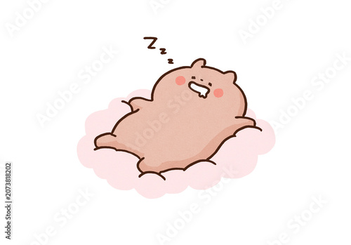 Cuadro en lienzo Bear sleeping peacefully on a fluffy cloud like bed, deep sleep or relaxing rest