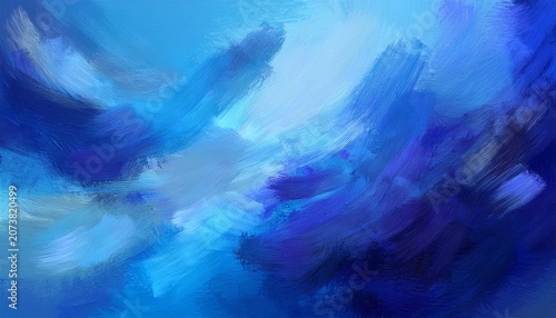 Abstract Background In Blue Colors Hand Painted Digital Template With Paint Brush Strokes