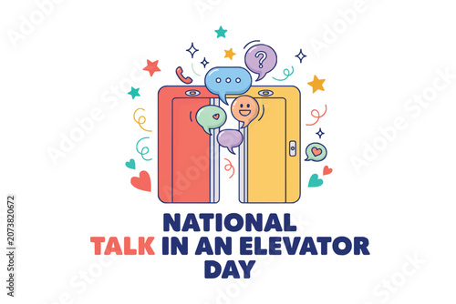 Foto National Talk in an Elevator Day Vector Illustration, Friendly Conversation and