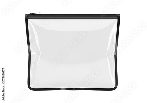 Small clear plastic zipper pouch for holding cosmetics and travel toiletries isolated design element for beauty and organization branding