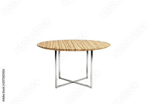Modern round dining table with a textured wooden surface and sleek minimalist metal legs for contemporary home interior decor and furnishing