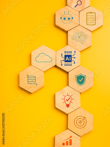 Enterprise AI governance framework concept featuring connected AI ecosystem components, symbolizing responsible, strategy, platform governance, infrastructure management, security, and innovation.