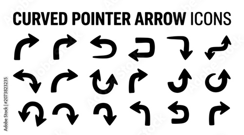 Canvastavla A collection of black curved pointer arrow icons representing various directions and navigation elements
