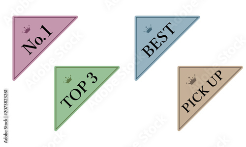 Pastel color corner label set with No.1, Best, Top 3, Pick up text