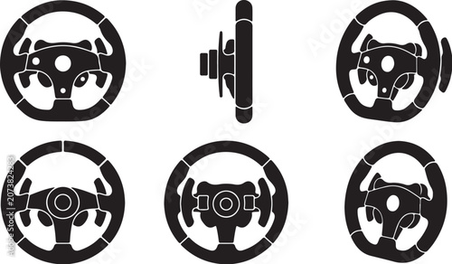 Modern Sim Racing Steering Wheel Icon Silhouette Collection