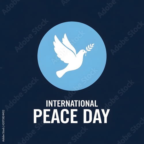 White dove with olive branch in blue circle for international peace day International Peace Day