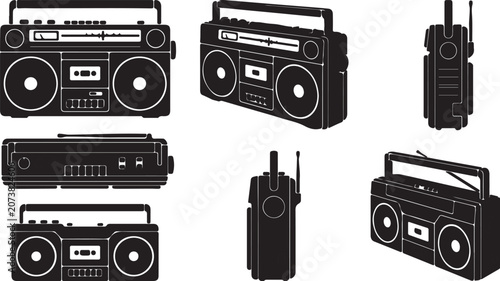 Retro Boombox and Radio Silhouette Vector Set