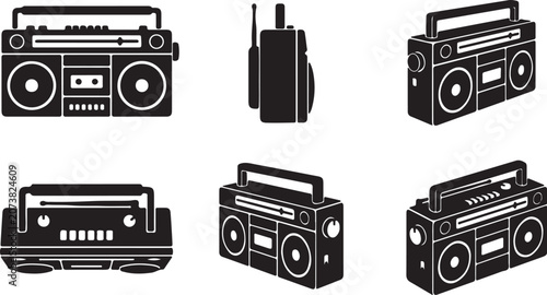 Retro Boombox Vector Icon Collection for Vintage Music Design