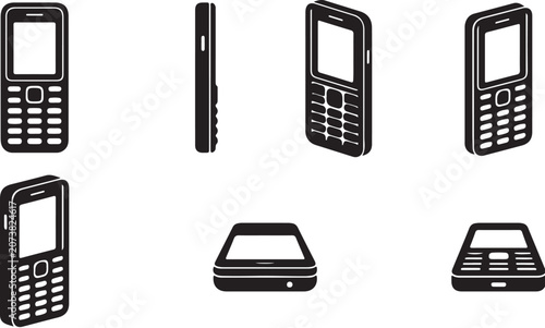Retro Feature Phone Icon Set with Multiple 3D Perspective Views