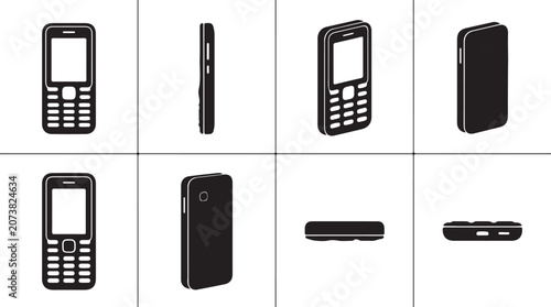 Retro Keypad Mobile Phone Icon Set in Various Technical Angles