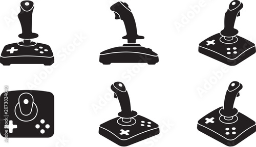 Retro Video Game Joystick Controller Silhouette Set on White
