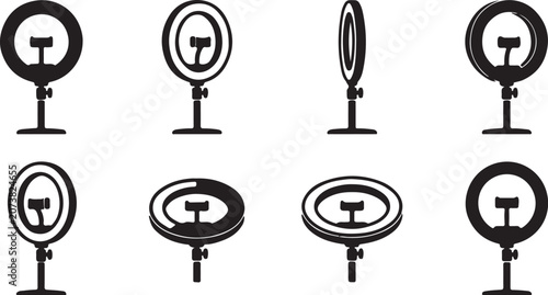 Ring Light Icon Set for Content Creators in Various Perspectives