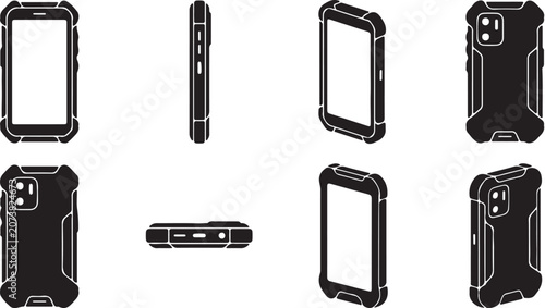 Rugged Phone Vector Icons Collection Multiple Angles