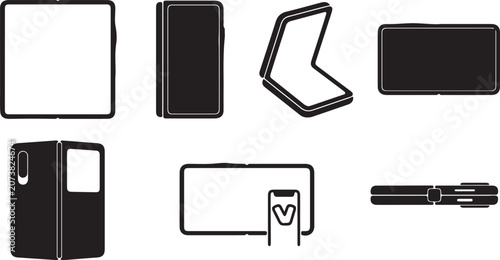 Set of Minimalist Black and White Foldable Smartphone Vector Icons