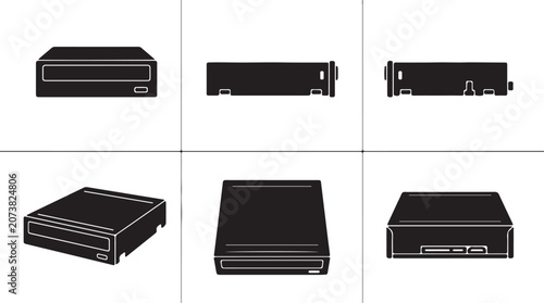 Minimalist Computer Hardware Optical Disc Drive Icon Collection