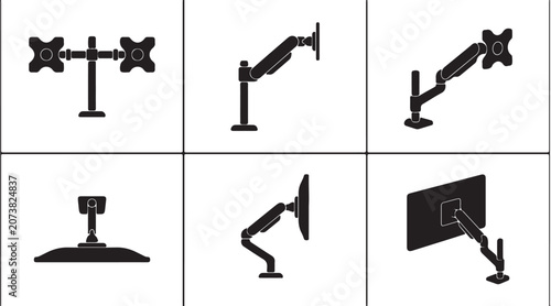 Minimalist computer monitor arm icons for ergonomic workspace design
