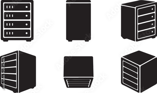 Minimalist Data Server Icon Set with Multiple Perspective Views