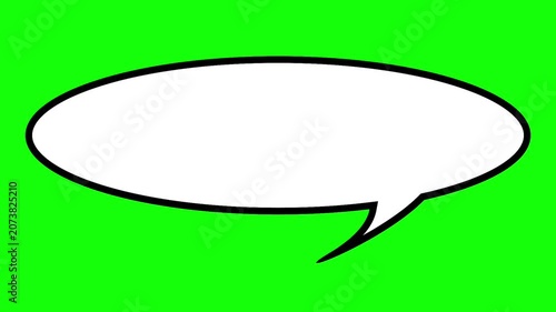 Blank comic speech bubble on green screen background, oval talk balloon text box