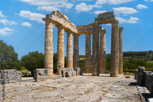 Ancient Temple of Zeus Nemea columns standing in Greece