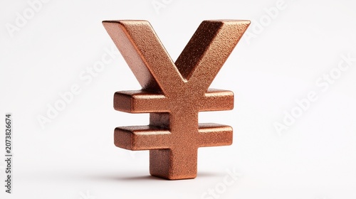 Copper yen 3D symbol isolated on white background, currency sign