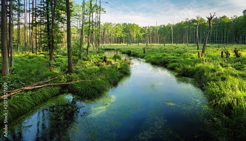 Marsh Stream In The Forest Bialowieza Poland