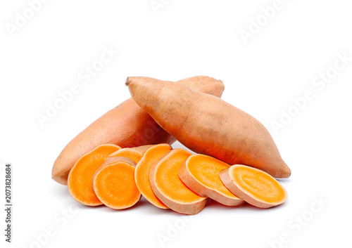 Tasty fresh sweet potato isolated on white background.