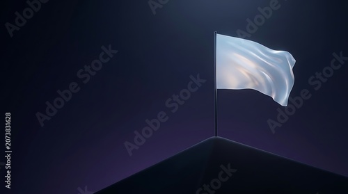 Waving flag on hill at night