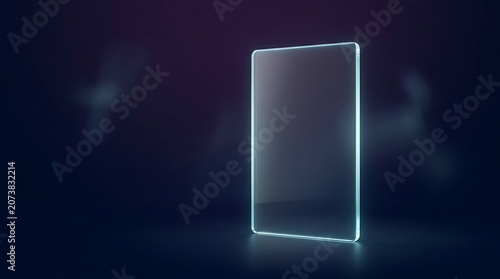 Glowing glass panel edges in dark background, futuristic ambiance