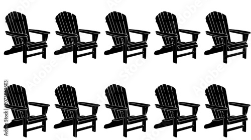 Bild auf Leinwand Wooden adirondack chair black silhouette set from side angle view for beach reso