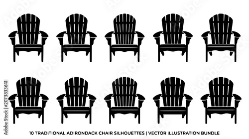 Konstfotografi Wooden adirondack chair black silhouette element set for summer beach resort and