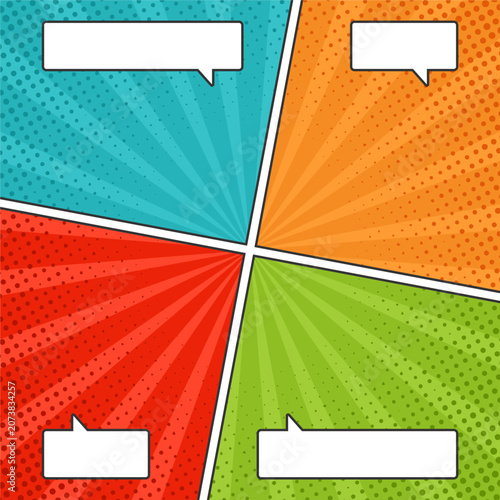 comic panels background isolated on colorful background with blank text box