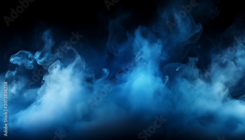 Abstract Blue Smoke Misty Fog On Isolated Black Background Texture Overlays Paranormal Mystic Smoke Clouds For Movie Scenes