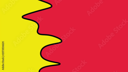 Tableau sur toile Abstract bold red and yellow split background with dynamic black wavy dividing l