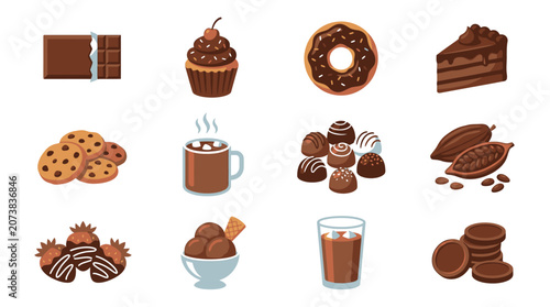 Assorted sweet baked food and drinks.