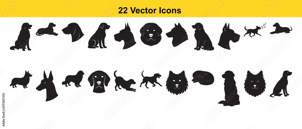 Obraz premium Dog breed silhouette icons set vector illustration