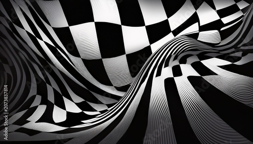 Abstract Black And White Distorted Checkerboard Pattern
