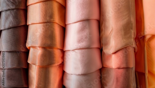 A Variety Of Fabrics With A Color Palette New Trending Pantone Peach Fuzz Colour Of Year