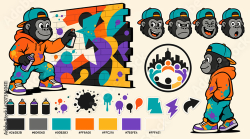 Photography Colorful cartoon gorilla painting vibrant abstract art.