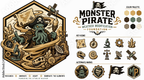 Foto Vintage Pirate Illustration with Octopus and Ship.